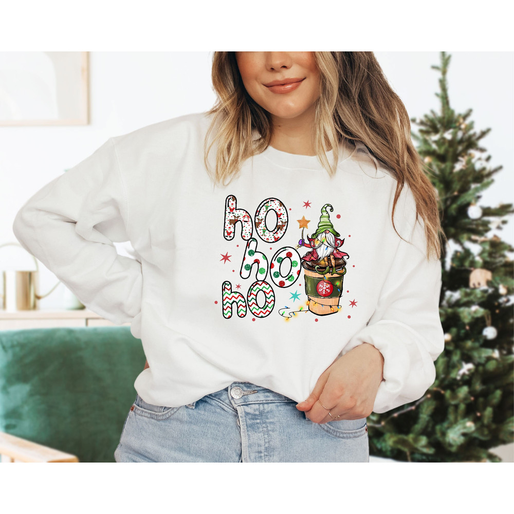 Ho Ho Ho Sweatshirt, Christmas Gnome Sweatshirt, Women's Coffee Sweater, Christmas Family, Gift For Latte Lover,Christmas Gift,Holiday Sweat.jpg