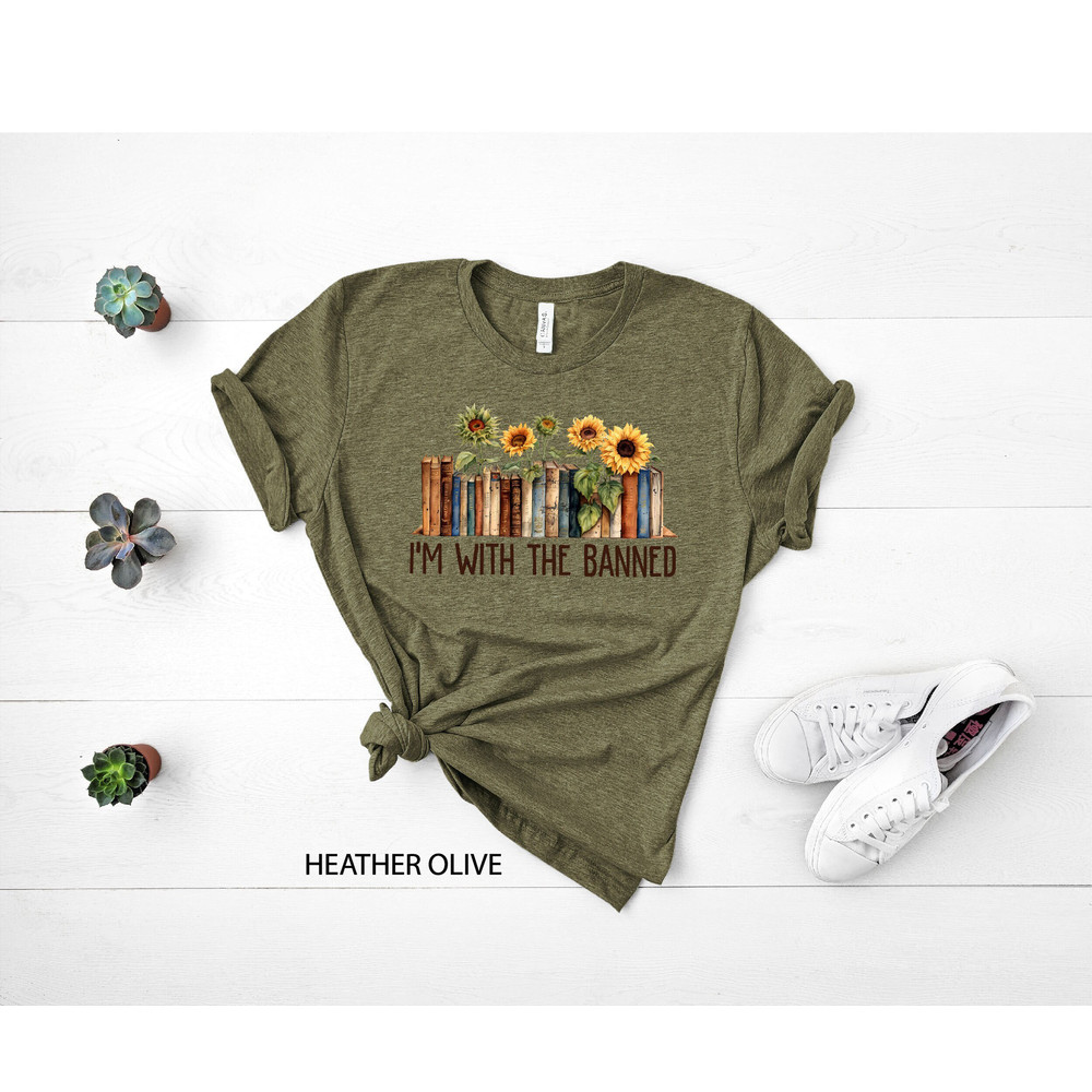 I'm With The Banned Shirt, Banned Books T-Shirt, Floral Book Tee, Librarian Shirt, Banned Books Graphic T-Shirt, Book Lover Gift,Bookish Tee.jpg