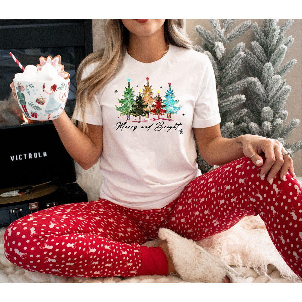 Merry and Bright Trees, Women's Christmas Shirt, Christmas Tree Shirt,Womans Holiday Shirt,Christmas Gift,Chic Winter Shirt,Cute Holiday Tee.jpg