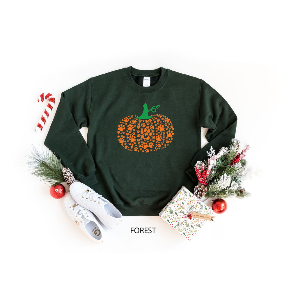 Paw Pumpkin Sweatshirt, Paw Print Sweater, Pumpkin Dog Sweatshirt, Dog Halloween Sweatshirt, Halloween Sweatshirt, Thanksgiving Sweatshirt.jpg
