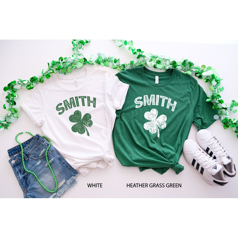 Personalized Last Name with Shamrock Shirt, Matching St Patricks Day Shirts, Vintage Irish Clover Shirt, St Patrick's Day Shirt, Lucky Shirt.jpg