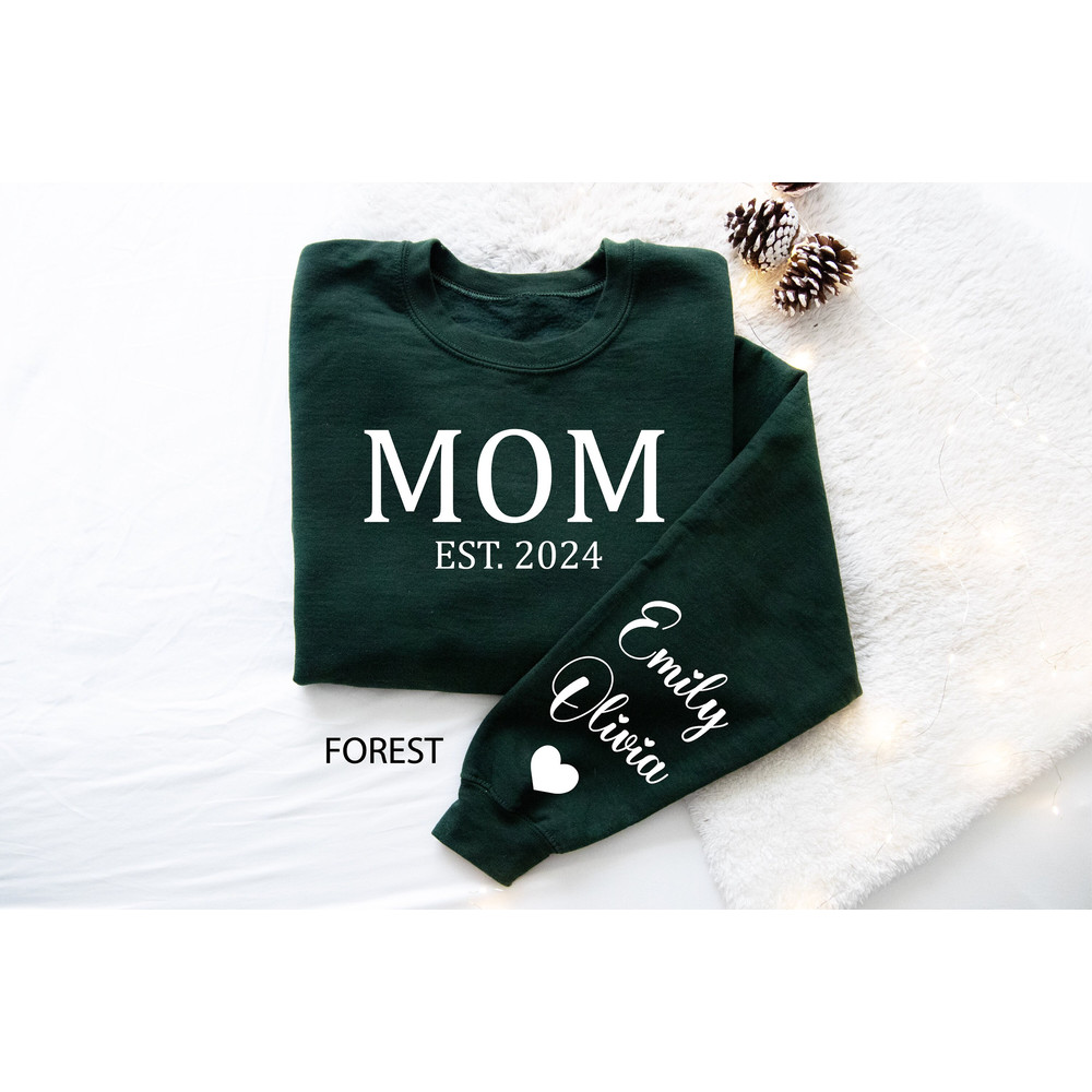 Personalized Mom Est Sweatshirt with Kids Names Sleeve, Custom Momma Sweater, Gift for Mom, Minimalist New Mama Est Sweat, Mothers Day Shirt.jpg