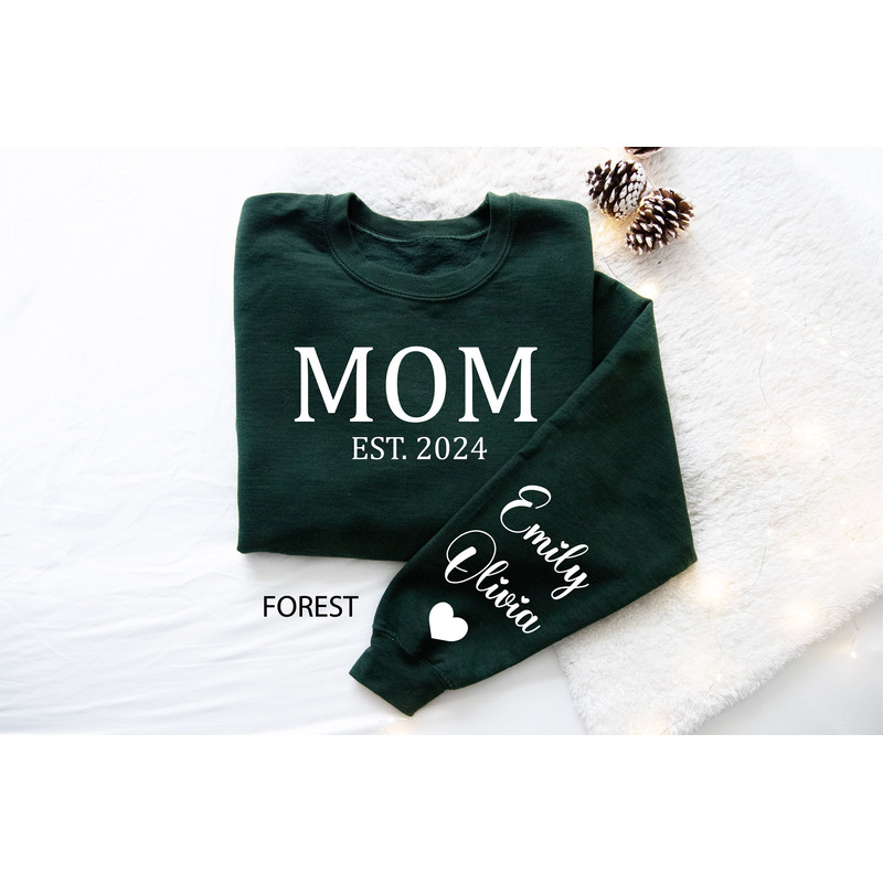 Personalized Mom Est Sweatshirt with Kids Names Sleeve, Custom Momma Sweater, Gift for Mom, Minimalist New Mama Est Sweat, Mothers Day Shirt.jpg