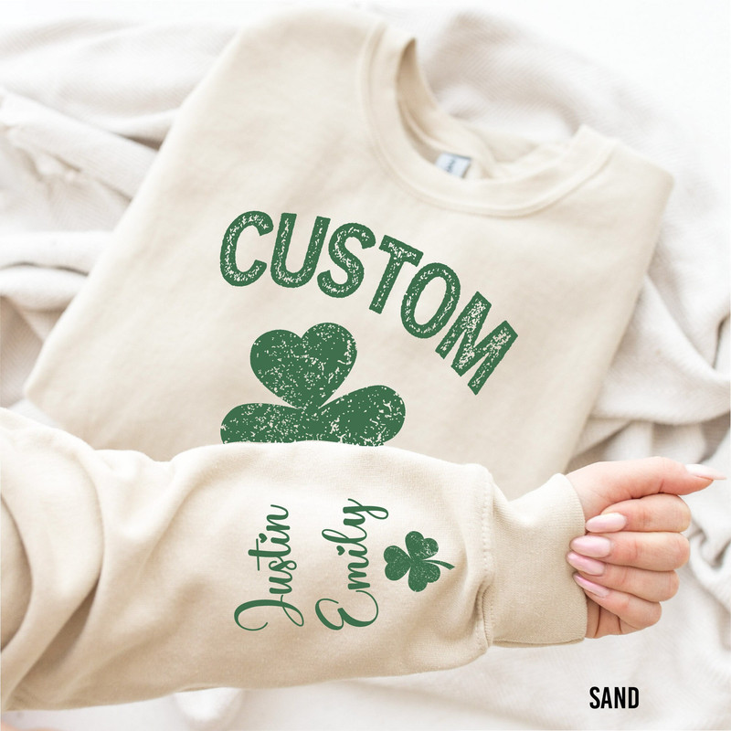 Personalized St Patrick's Day Sweatshirt with Children Name on Sleeve, St Patrick's Day Sweatshirt for Women, Shamrock Lucky, St Patty's Day.jpg