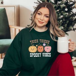 thick thighs spooky vibes sweatshirt, spooky season sweatshirt, funny halloween sweater, spooky thighs sweat,pumpkin swe