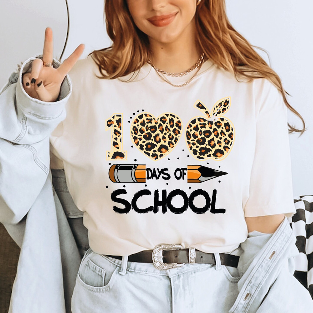 Girls 100 days of school shirt, 100th day of school celebration Shirt, I survived for 100 days Shirt, Student Shirt, Leopard,Cheetah, ALC377.jpg