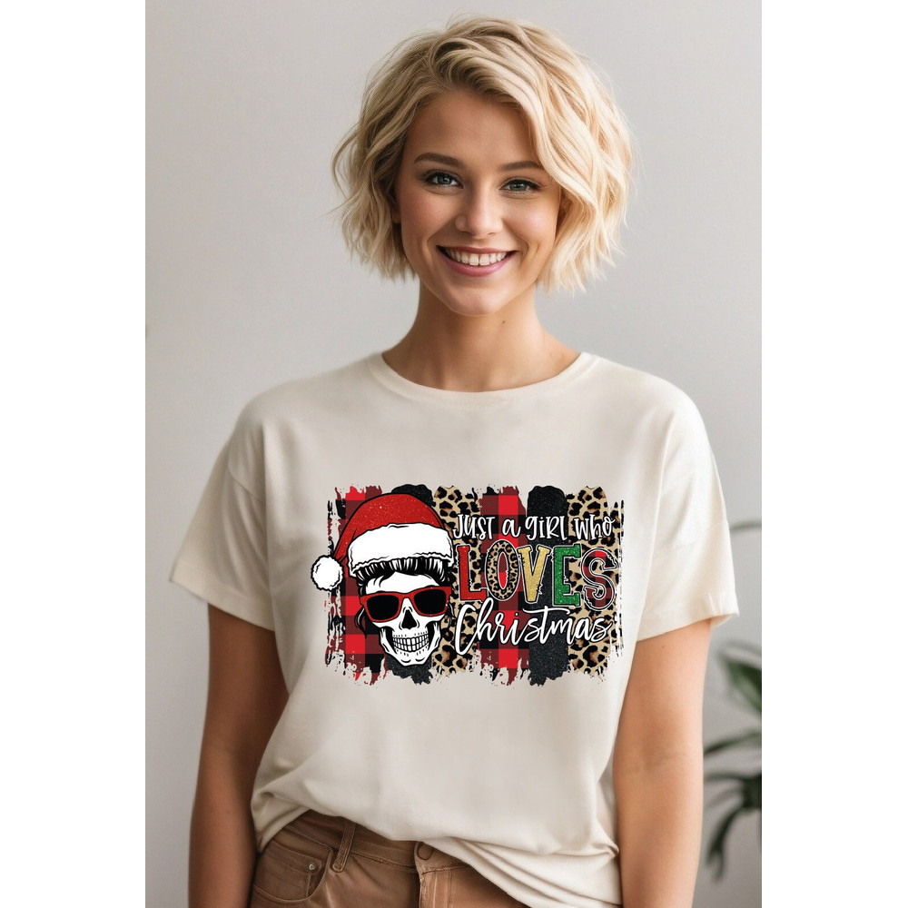 Just A Girl Who Loves Christmas Shirt,Christmas Lover T-shirt, Skull Merry Christmas Shirts, Santa Hat Skull Christmas Shirt ALC65.jpg