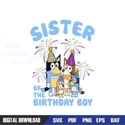 sister of the birthday boy bluey family svg, bluey birthday svg, birthday svg, svg designs, digital download