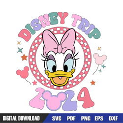 disney 2024 trip checkered daisy duck face svg, disney svg ,mickey mouse disney, svg designs, digital download