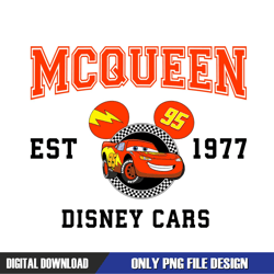 disney cars lightning mcqueen 95 est 1977 png, disney png ,disney mickey png, digital download