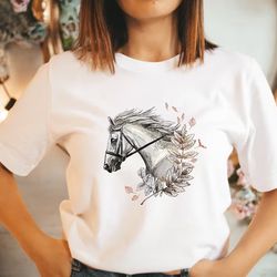 horse shirt, horse portrait t-shirt, floral horse shirt, animal t-shirt, horse gift, horse lover shirt, horse lover gift