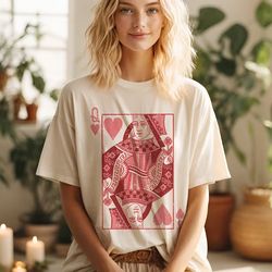 queen of hearts shirt mothers day gift, comfort colors valentine tshirt, retro boho vintage graphic tee, alice in wonder