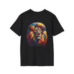 vibrant lion artwork tee - soft unisex t-shirt, colorful lion design, perfect gift for wildlife enthusiasts