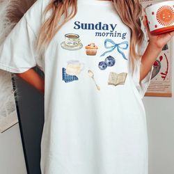 sunday morning graphic tee, cottagecore, breakfast club graphic tee, y2k shirt aesthetic, sunday vibes, shirt women