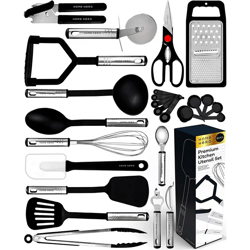 Kitchen Utensils Set, Cooking Utensils Set, Kitchen Essentials, 25 Pcs, Black