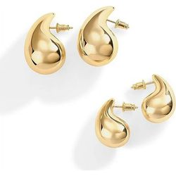 PAVOI 14K Gold Plated 925 Sterling Silver Post Teardrop Chunky Hoop Earrings | Lightweight Drop Yellow Earrings for Wome