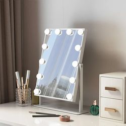 Fenchilin Vanity Makeup Mirror with Lights Metal Tabletop White 14.5" x 18.5"