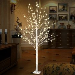 Rirool 6 Ft Birch Tree Light 440 pcs LEDs Warm White 8 Flashing Modes Remote Dimmable Lighted Trees for Home Decor Party