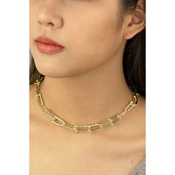 JeenMata Beaded Paperclip Chain Necklace - Chain Necklace - 18K Yellow Gold Plating over Silver - Sterling Silver Women