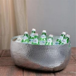 HomeRoots 384096 Handcrafted Hammered Stainless Steel Oval Beverage Tub