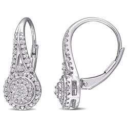 SuperJeweler Nearly 1/2 Carat Diamond Drop Earrings With Double Halo and Leverbacks, 3/4 inch for Women