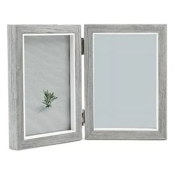 Double Picture Frame 4X6in Rustic Grey Photo Frames Wooden Hinged Folding,Wedding Gifts,Mother's
