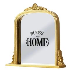 Crystal Art Gallery Round Top Vintage Standing Sign Mirror Gold Color Resin Frame 12" x 12.5"