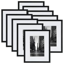 8x10 Picture Frame without Mat Set of 10, Black 5x7 Photo Frames with Mat for Wall and Tabletop Display