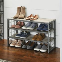 Better Homes & Gardens Farmhouse 3 Tier Shoe Rack, Gray, Holds up to 12 Pairs