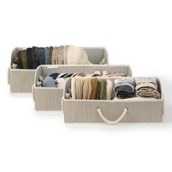 StorageWorks Trapezoid Storage Bins, Fabric Baskets for Closet Shelf, Foldable Closet Organizer with Handles, 3-Pack, 19