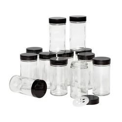 Kamenstein 12 Sets of 3-ounce Empty Glass/Black Lid Jars