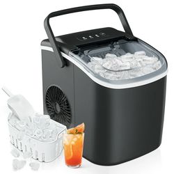 Simzlife 26 lbs/24H Countertop Ice Maker Machine, 9 Bullet-Shaped Ice in 6 Min, Auto-Cleaning