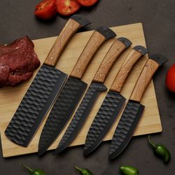 Chef knives Set 5 Pcs Custom Handmade Kitchen Knives ,Damascus Steel Knives , Wedding Birthday Gifts Valentines day gift
