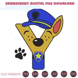 chase letter y embroidery designs file, cartoon machine embr