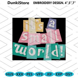 machine embroidery its a small world sign complete with hat size!