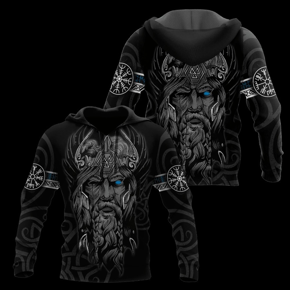 VIKING CLOTHING ODIN VIKING HOODIE, All Over Print Hoodie Zip Hoodie Fleece Hoodie 3D, Vikings Tattoo Hoodie 3D KA131