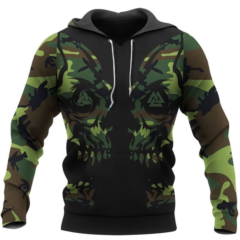 VIKING CLOTHING CAMO VIKING, All Over Print Hoodie Zip Hoodie Fleece Hoodie 3D, Vikings Tattoo Hoodie 3D KA139