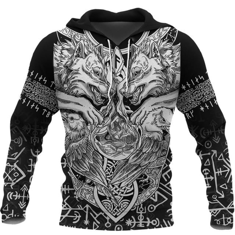 Viking Hoodie Wolf andaven Special, All Over Print Hoodie Zip Hoodie Fleece Hoodi 3D, Vikings Tattoo Hoodie 3D KA367