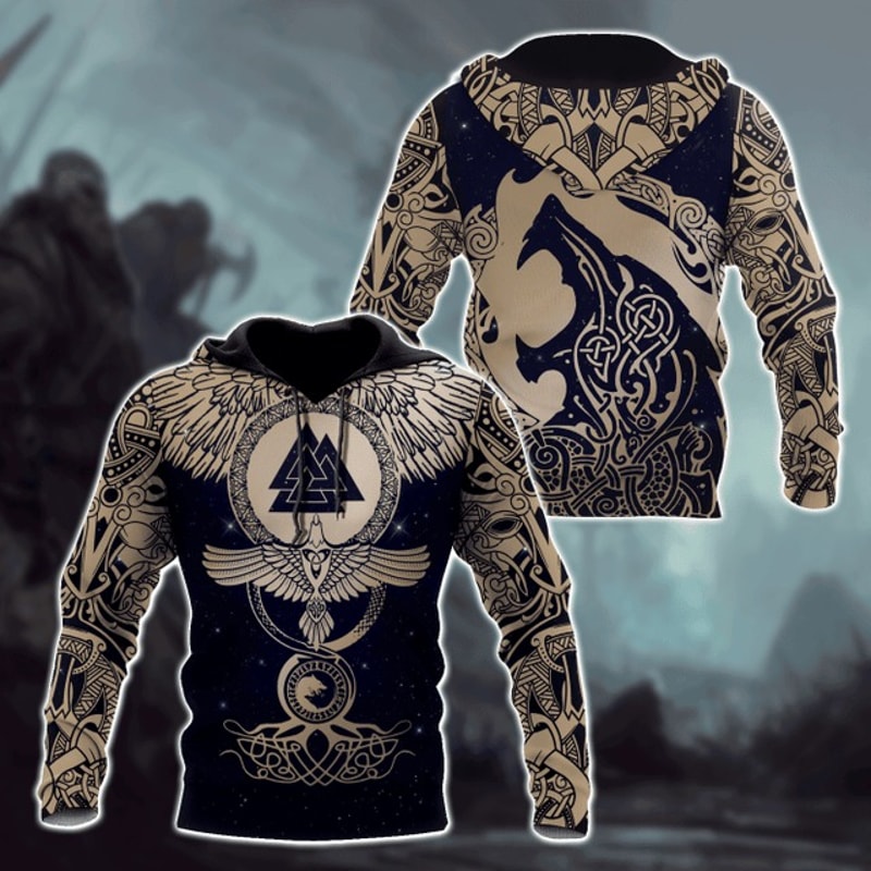 Viking Clothing Viking Wolf andavens, All Over Print Hoodie Zip Hoodie Fleece Hoodi 3D, Vikings Tattoo Hoodie 3D KA391