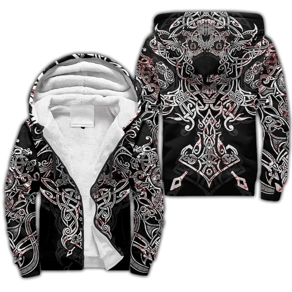 Nidhogg Ver Viking Wolf Tattoo Style, All Over Print Hoodie Zip Hoodie Fleece Hoodi 3D, Vikings Tattoo Hoodie 3D KA396