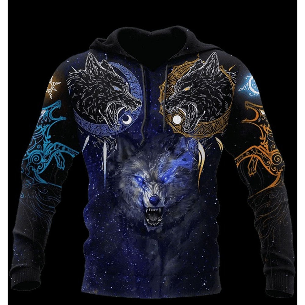 Viking Clothing Viking Fenrir Hoodie, All Over Print Hoodie Zip Hoodie Fleece Hoodi 3D, Vikings Tattoo Hoodie 3D KA399