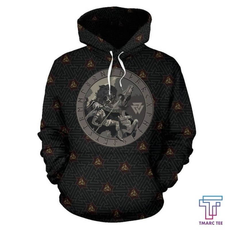 Viking Battle Of The God Odin with Fen, All Over Print Hoodie Zip Hoodie Fleece Hoodi 3D, Vikings Tattoo Hoodie 3D KA412