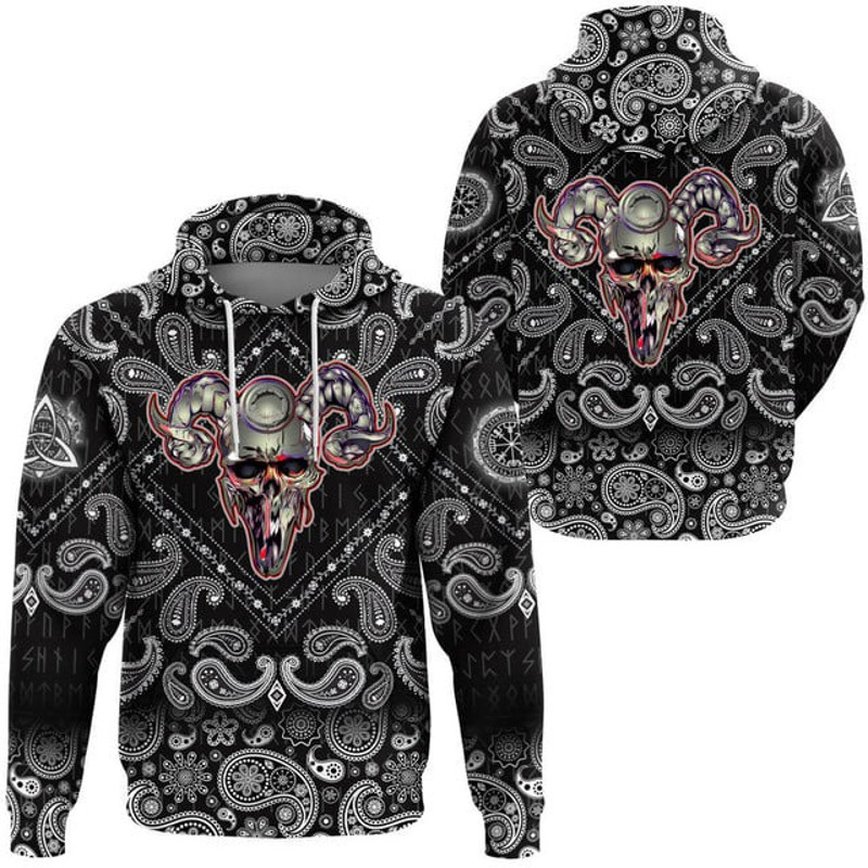Viking Hoodie Skull Helmet With Horns, All Over Print Hoodie Zip Hoodie Fleece Hoodi 3D, Vikings Tattoo Hoodie 3D KA423