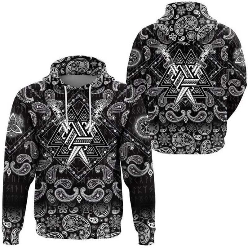 Viking Hoodie Valknut and Swords, All Over Print Hoodie Zip Hoodie Fleece Hoodi 3D, Vikings Tattoo Hoodie 3D KA442