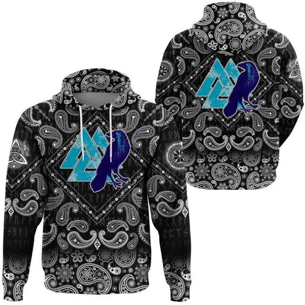 Viking Hoodieaven Skull and Valknut, All Over Print Hoodie Zip Hoodie Fleece Hoodi 3D, Vikings Tattoo Hoodie 3D KA448