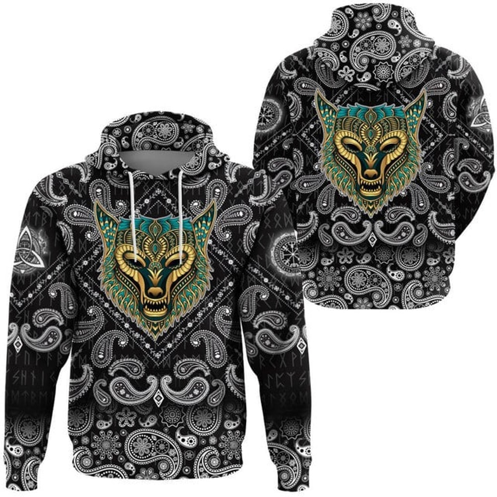 Viking Hoodie Wolf Ethnic Style, All Over Print Hoodie Zip Hoodie Fleece Hoodi 3D, Vikings Tattoo Hoodie 3D KA459