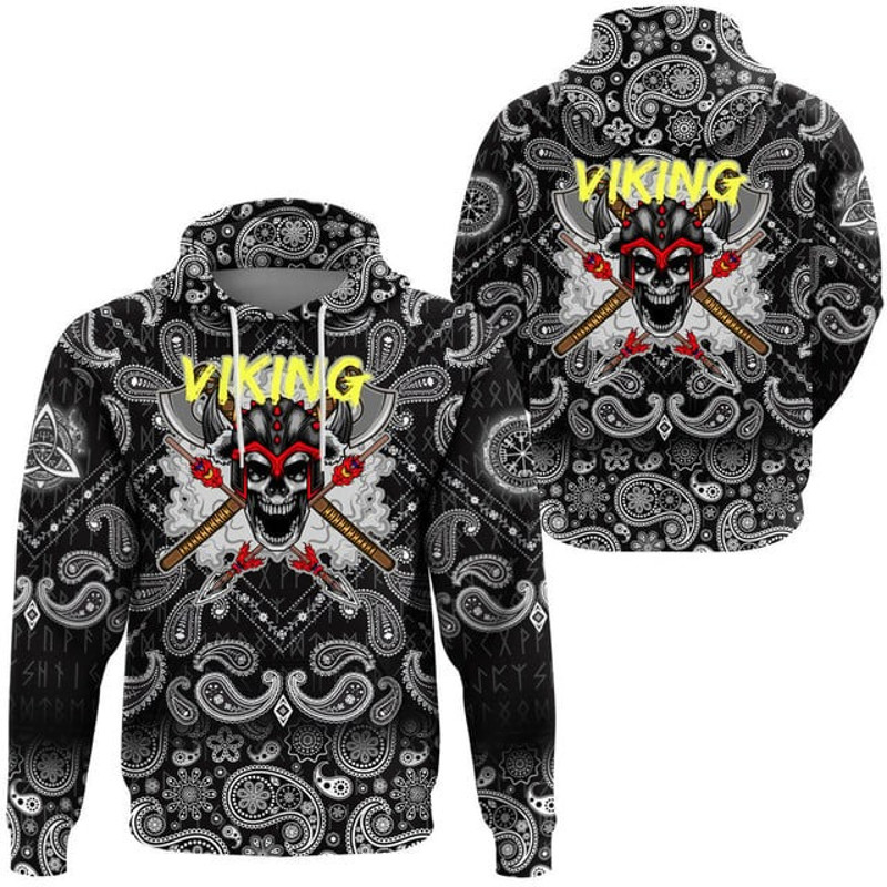Viking Hoodie Skull and Sword, All Over Print Hoodie Zip Hoodie Fleece Hoodi 3D, Vikings Tattoo Hoodie 3D KA476