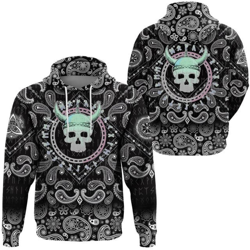 Viking Hoodie Demoniac Skull Viking, All Over Print Hoodie Zip Hoodie Fleece Hoodi 3D, Vikings Tattoo Hoodie 3D KA478