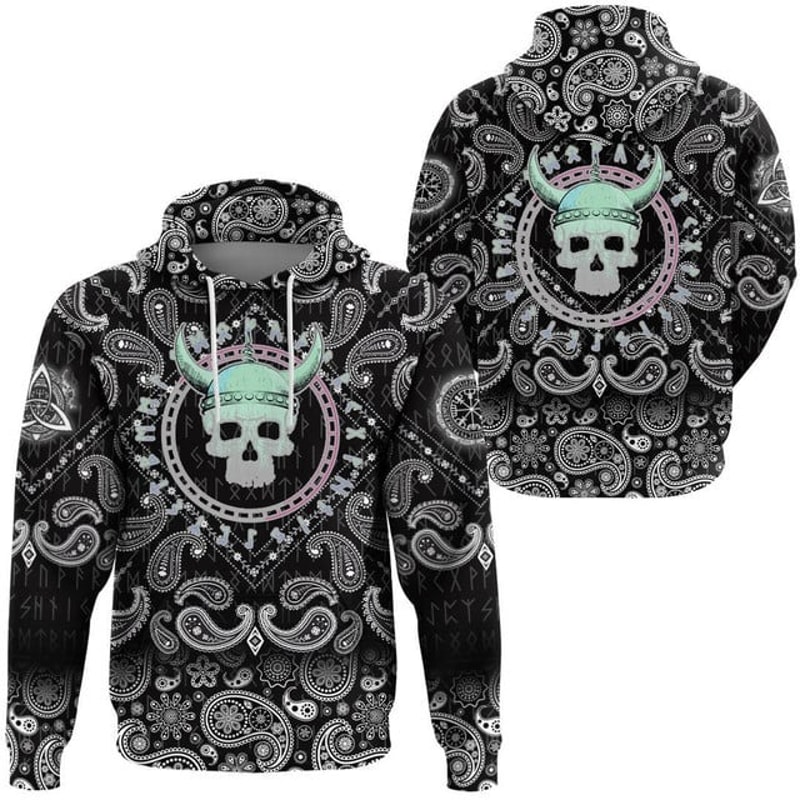 Viking Hoodie Demoniac Skull Viking, All Over Print Hoodie Zip Hoodie Fleece Hoodi 3D, Vikings Tattoo Hoodie 3D KA478
