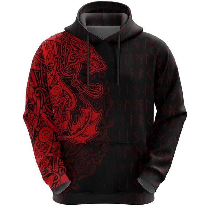 Viking Hoodie Fenrir Och Jormungand, All Over Print Hoodie Zip Hoodie Fleece Hoodi 3D, Vikings Tattoo Hoodie 3D KA508